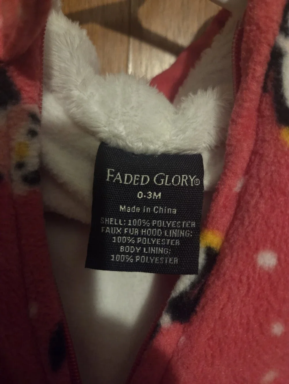 Faded Glory Pink Penguin Fleece Footie One-Piece